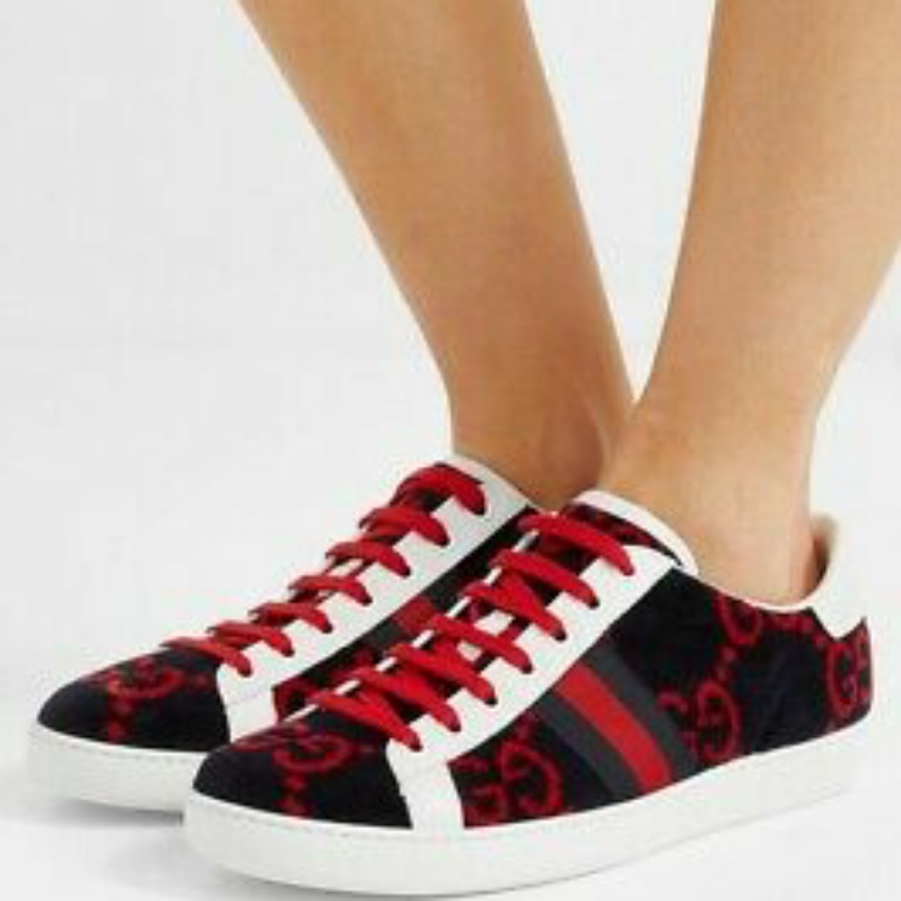 Gucci Ace Velvet GG  Blue Red Sneakers 7.5-Fits more like an 8!
